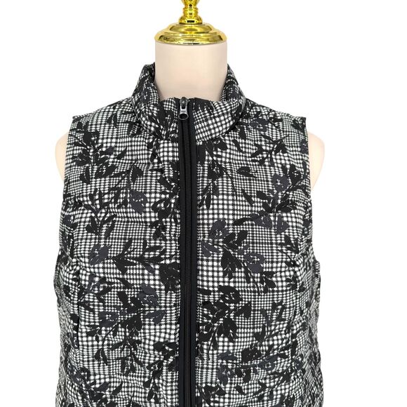 NWT J. Jill Down Puffer Vest Size SMALL Black Floral Houndstooth 2-Way Zip $149 - Picture 3 of 12
